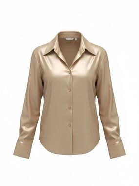 Liz Baker Satin Button-Down Blouse - Champagne
